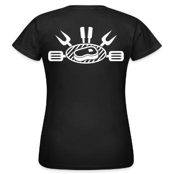 Grillmeister Emblem | BBQ Steak Icon - Frauen T-Shirt - Schwarz - Hinten - AI Model Female 172 dark (172cm)