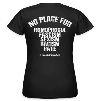 Homophobie fascisme sexisme - T-shirt Femme - noir - Dos - AI Model Female 172 dark (172cm)