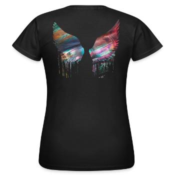 Angelwings,Ailes,Aquarelle,Ailes d’Ange,Métallique - T-shirt Femme - noir - Dos - AI Model Female 172 dark (172cm)