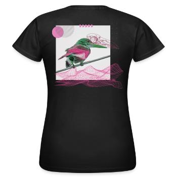 Japanischer Vogel Style Illustration - Frauen T-Shirt - Schwarz - Hinten - AI Model Female 172 dark (172cm)