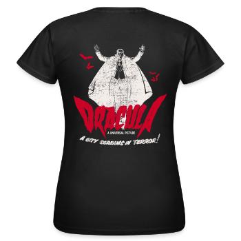 Universal Monsters Dracula Writing Red With Bats - Women's T-Shirt - black - Back - AI Model Female 172 dark (172cm)
