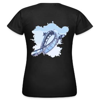 Rollen-LabelDrop - Frauen T-Shirt - Schwarz - Hinten - AI Model Female 172 dark (172cm)