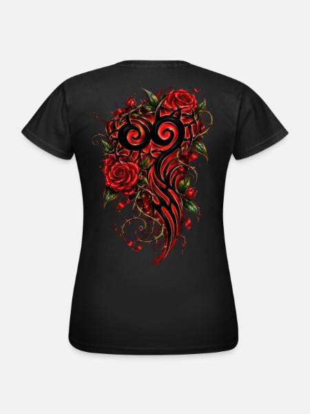 Crimson Heart Stammesrosen - Frauen T-Shirt - Schwarz