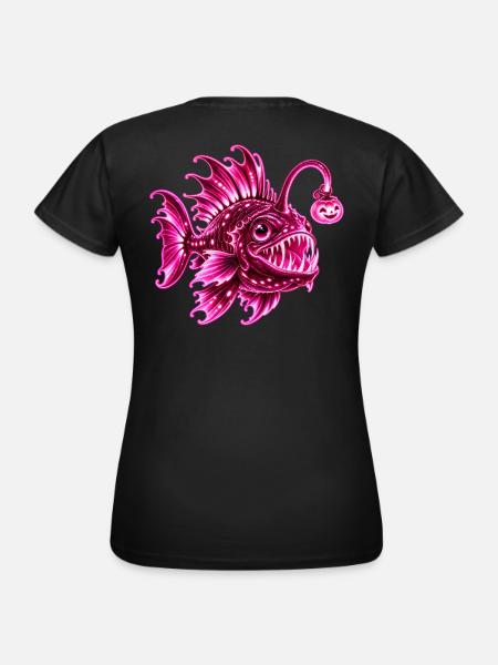 Rosa biolumineszente Laternenfisch - Frauen T-Shirt - Schwarz