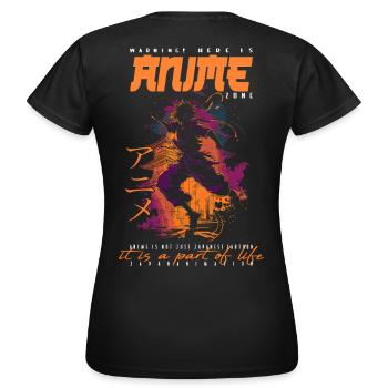 Anime Mann - Frauen T-Shirt - Schwarz - Hinten - AI Model Female 172 dark (172cm)