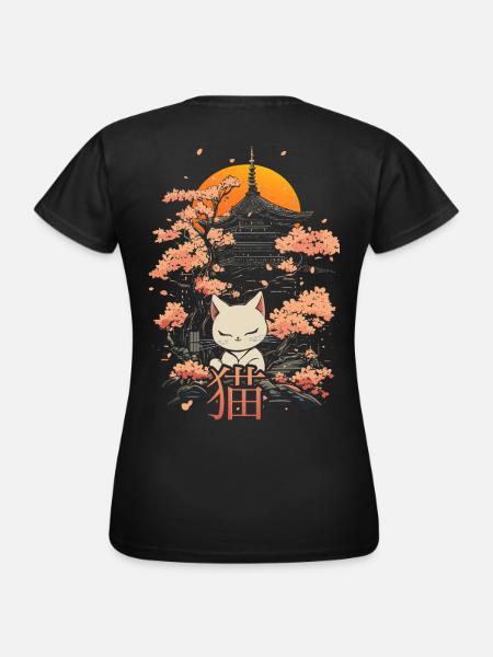 Neko - japanische Katze und sakura - Frauen T-Shirt - Schwarz