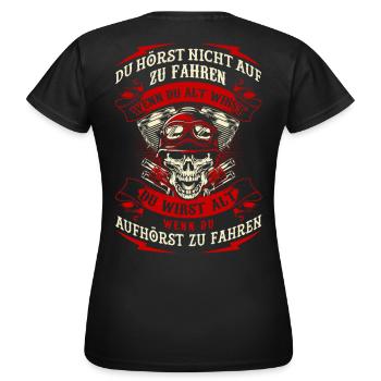 Motorrad fahren aufhören - Frauen T-Shirt - Schwarz - Hinten - AI Model Female 172 dark (172cm)