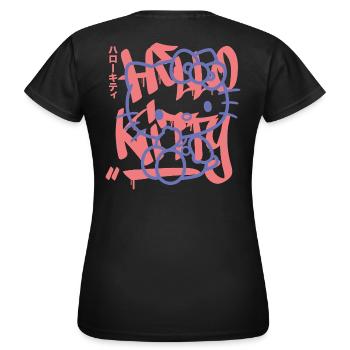 Hello Kitty Mit Schriftzug Im Graffity Stile - Frauen T-Shirt - Schwarz - Hinten - AI Model Female 172 dark (172cm)