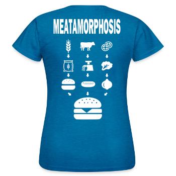 MEATAMORPHOSIS – Burger BBQ Shirt on dark garments - Women's T-Shirt - antique blue sapphire heather - Back - AI Model Female 172 dark (172cm)