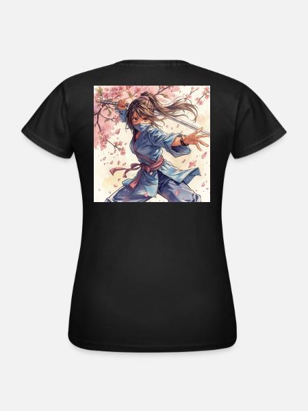 Blütenklinge Ninja im Kimono - Frauen T-Shirt - Schwarz