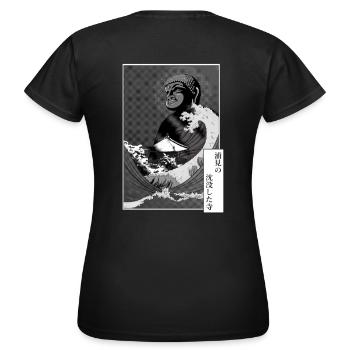 Bouddha et tsunami sur un temple - T-shirt Femme - noir - Dos - AI Model Female 172 dark (172cm)