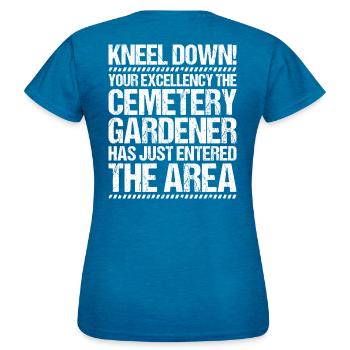 Friedhofsgärtner Friedhof Cemetery Gardener - Frauen T-Shirt - Antikblaues Saphir meliert - Hinten - AI Model Female 172 dark (172cm)