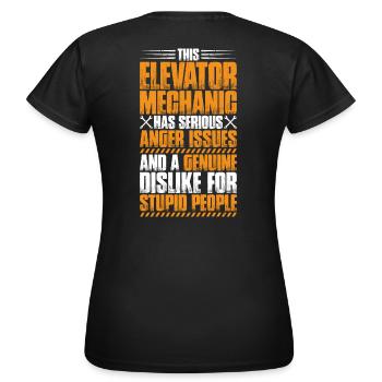 Aufzugsmonteur Aufzugsmechaniker Elevator Mechanic - Frauen T-Shirt - Schwarz - Hinten - AI Model Female 172 dark (172cm)
