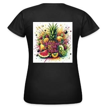 Fruit Explosion - Frauen T-Shirt - Schwarz - Hinten - AI Model Female 172 dark (172cm)