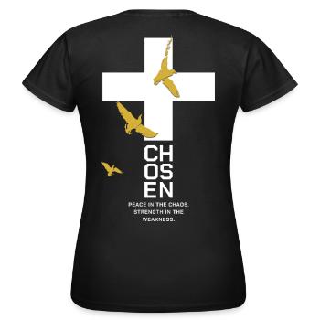 CHOSEN Cross Doves Gold White Peace - Women's T-Shirt - black - Back - AI Model Female 172 dark (172cm)