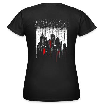 Minimalistische Metropole Wolkenkratzer bei Regen - Frauen T-Shirt - Schwarz - Hinten - AI Model Female 172 dark (172cm)