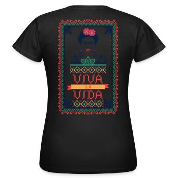 Frida Kahlo Karte Viva La Vida - Frauen T-Shirt - Schwarz - Hinten - AI Model Female 172 dark (172cm)