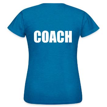 Coach auf dem rücken - Frauen T-Shirt - Antikblaues Saphir meliert - Hinten - AI Model Female 172 dark (172cm)