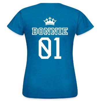 Bonnie (Bonnie & Clyde) - Frauen T-Shirt - Antikblaues Saphir meliert - Hinten - AI Model Female 172 dark (172cm)