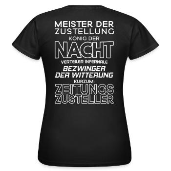 Zeitungszusteller/Zeitungszustellerin/Zeitungen - Frauen T-Shirt - Schwarz - Hinten - AI Model Female 172 dark (172cm)