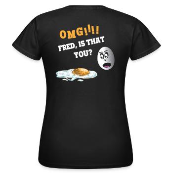 Funny Food Design - Fried Eggs - Scrambled Eggs - Women's T-Shirt - black - Back - AI Model Female 172 dark (172cm)