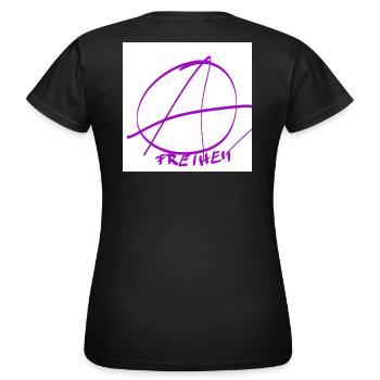 Freedom in the Circle of Anarchy – Purple Lines - Women's T-Shirt - black - Back - AI Model Female 172 dark (172cm)