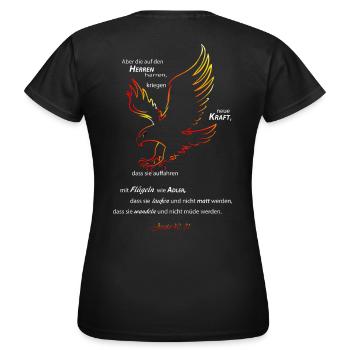 jesaja 40 31 - Frauen T-Shirt - Schwarz - Hinten - AI Model Female 172 dark (172cm)