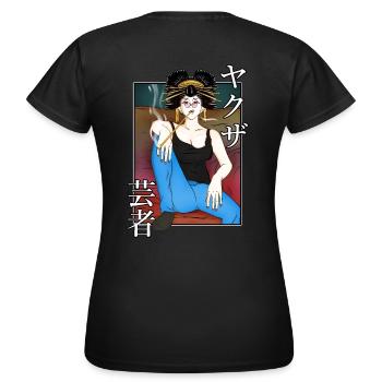 Geisha Yakuza auf der Couch - Frauen T-Shirt - Schwarz - Hinten - AI Model Female 172 dark (172cm)