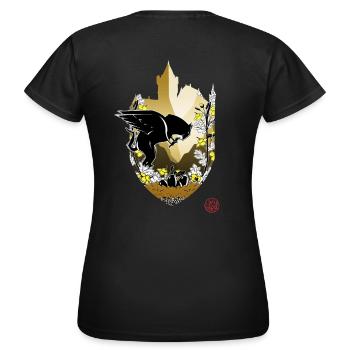 Mittelalterlicher Greif und Burg Bran - Frauen T-Shirt - Schwarz - Hinten - AI Model Female 172 dark (172cm)
