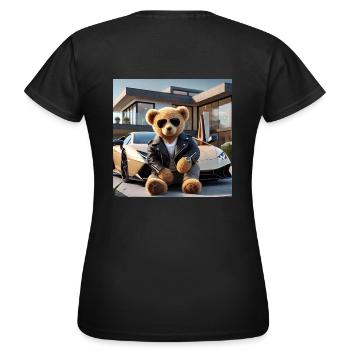 Teddybär vor einem Auto und einer Villa - Frauen T-Shirt - Schwarz - Hinten - AI Model Female 172 dark (172cm)
