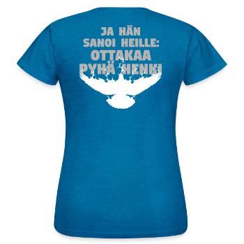 Recevez le consolateur - Finnois - T-shirt Femme - bleu saphir antique chiné - Dos - AI Model Female 172 dark (172cm)