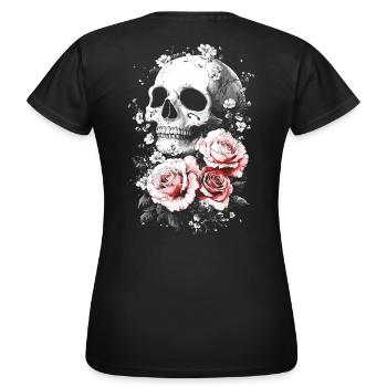 Crâne et os croisés avec des roses - T-shirt Femme - noir - Dos - AI Model Female 172 dark (172cm)