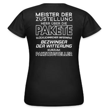 Paketzusteller/Postbote/Paketpostbote/Pakete - Frauen T-Shirt - Schwarz - Hinten - AI Model Female 172 dark (172cm)