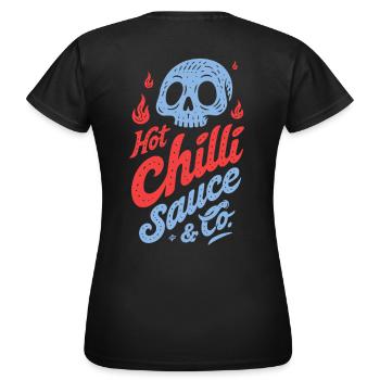 Blue Skull Chili Sauce Design - Women's T-Shirt - black - Back - AI Model Female 172 dark (172cm)