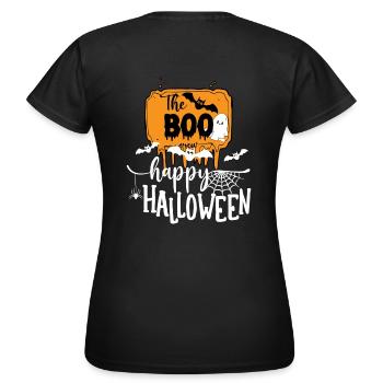 Der Buh Happy Halloween - Frauen T-Shirt - Schwarz - Hinten - AI Model Female 172 dark (172cm)