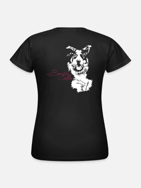 Border Collie Portrait auf schwarz - Frauen T-Shirt - Schwarz