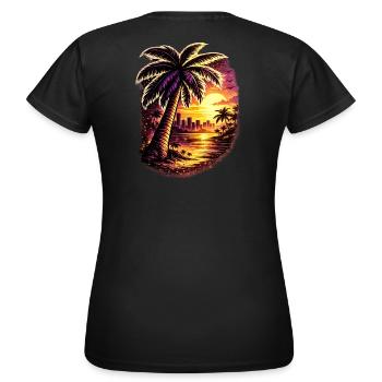Palmen am Neon Sonnenuntergang Zoopy - Frauen T-Shirt - Schwarz - Hinten - AI Model Female 172 dark (172cm)