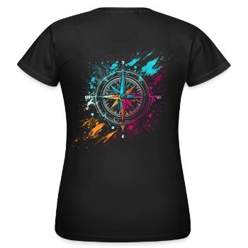 Bunter Airbrush Graffiti Kompass - Frauen T-Shirt - Schwarz - Hinten - AI Model Female 172 dark (172cm)