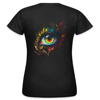 Psychedelisches Auge mit bunten Airbrush Details - Frauen T-Shirt - Schwarz - Hinten - AI Model Female 172 dark (172cm)