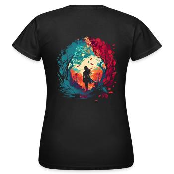 Frau als feenhafter Waldgeist Aquarell Airbrush - Frauen T-Shirt - Schwarz - Hinten - AI Model Female 172 dark (172cm)