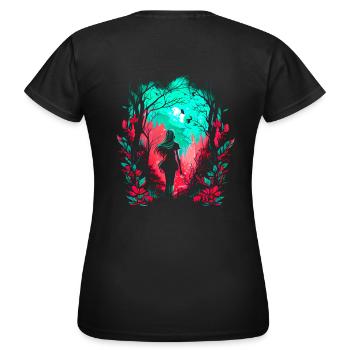 Frau als feenhafter Waldgeist Aquarell Airbrush - Frauen T-Shirt - Schwarz - Hinten - AI Model Female 172 dark (172cm)