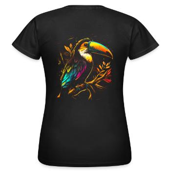 Toucan psychédélique au look street art coloré - T-shirt Femme - noir - Dos - AI Model Female 172 dark (172cm)