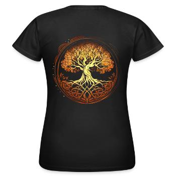 Mythischer Yggdrasil der Weltenbaum golden - Frauen T-Shirt - Schwarz - Hinten - AI Model Female 172 dark (172cm)