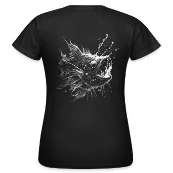 Poisson-grenouille, poisson d’eau profonde en blanc sur noir - T-shirt Femme - noir - Dos - AI Model Female 172 dark (172cm)