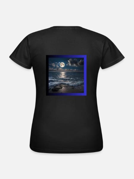 Vollmond mit Meer - Frauen T-Shirt - Schwarz