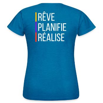 Citation de Motivation - T-shirt Femme - bleu saphir antique chiné - Dos - AI Model Female 172 dark (172cm)
