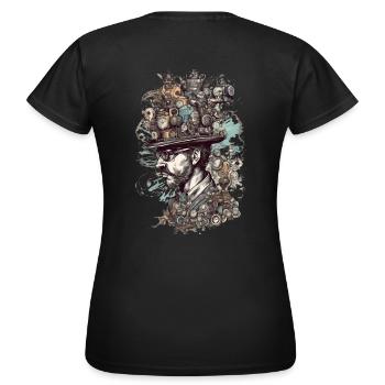 Trippy Steampunk Motif - Man with Crazy Hat - Women's T-Shirt - black - Back - AI Model Female 172 dark (172cm)