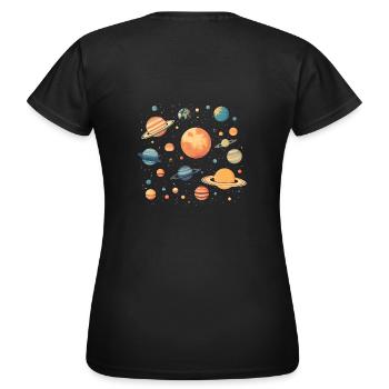 Bunte Planeten die durchs All schweben - Frauen T-Shirt - Schwarz - Hinten - AI Model Female 172 dark (172cm)