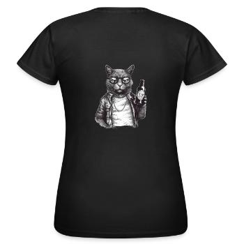 Cool cat with beer, leather jacket and sunglasses - Women's T-Shirt - black - Back - AI Model Female 172 dark (172cm)