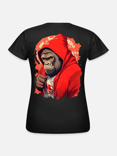 Gorilla mit rotem Hoody - Frauen T-Shirt - Schwarz
